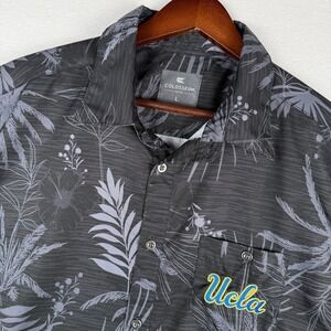 UCLA Bruins Hawaiian Shirt‎ Mens Large Black Floral Tropical Embroidered Logo
